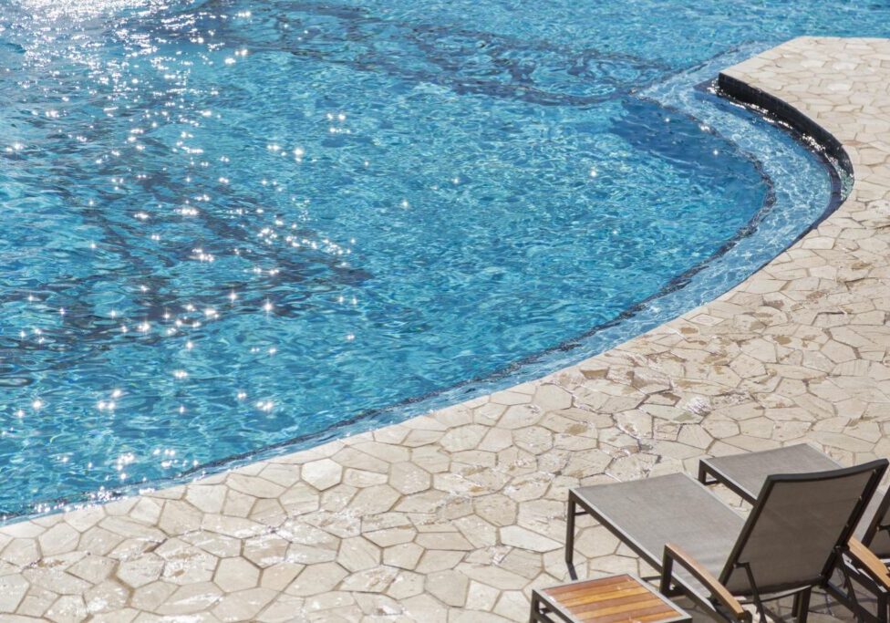 a swimming pool stamped walkway